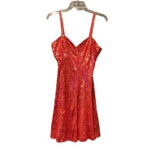 Vintage Scala Sequin Sparkly Mini cocktail party sleeveless Dress Red 6P